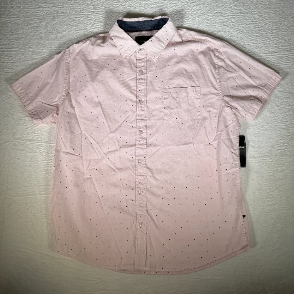 Aeropostale NWT Men's Collar Button Down Short Sleeve Pink & Black‎ Poka Dot XL